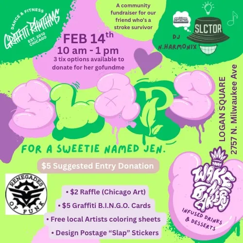 Slaps community fundraiser, February 14 in Logan Square, with DJ N.Harmonix